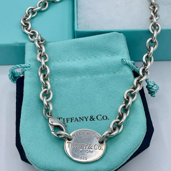 Tiffany & Co Return to Tiffany Oval Tag Sterling Silver 15" Choker Necklace - Picture 7 of 9